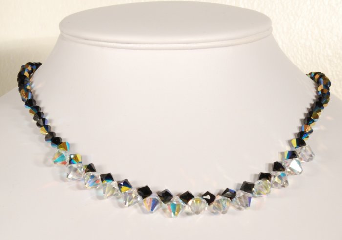 Designer fashion, bridal, prom crystal necklace jewelry, Swarovski Jet AB & Crystal AB - NEC 0028