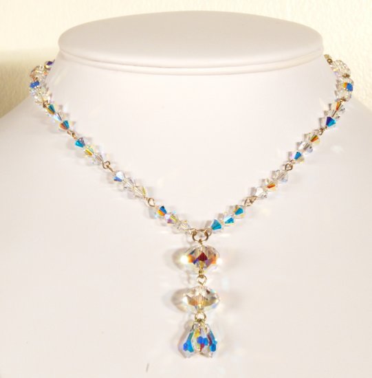 Designer fashion, bridal, prom crystal necklace jewelry, Swarovski Crystal AB - NEC 0031