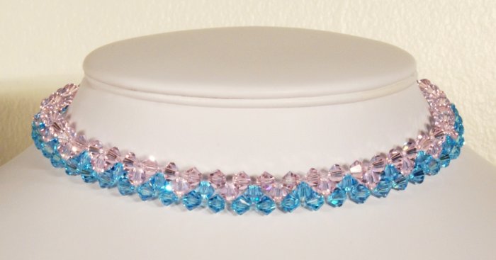 Designer bridal, crystal necklace jewelry, Swarovski Rose Water Opal & Blue Zircon - NEC 0032