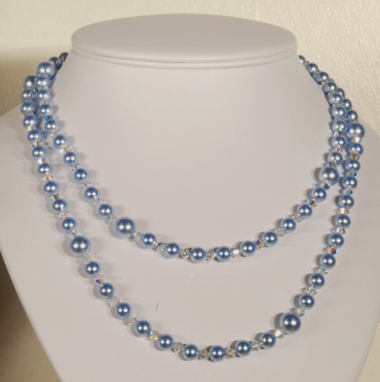 Designer fashion, bridal, crystal necklace jewelry, Swarovski Crystal AB & Light Blue - NEC 0034