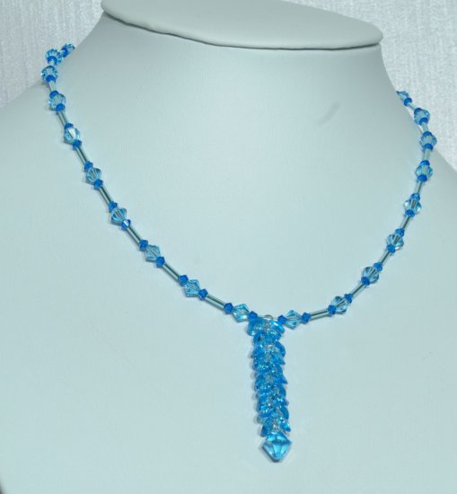 Designer bridal, crystal necklace jewelry, Swarovski Capri Blue / Light Blue / Aquamarine - NEC 0037