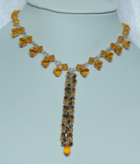 Designer fashion, bridal, prom crystal necklace jewelry, Swarovski Topaz & Mocca - NEC 0038