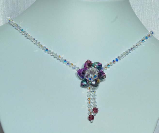 Designer crystal necklace jewelry, Swarovski Crystal AB / Vitrail Light / Amethyst - NEC 0039