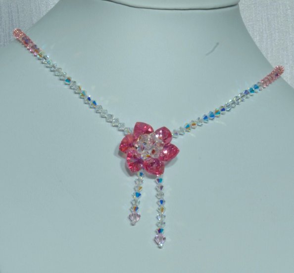 Designer fashion, bridal, prom crystal necklace jewelry, Swarovski Crystal & Rose AB - NEC 0040