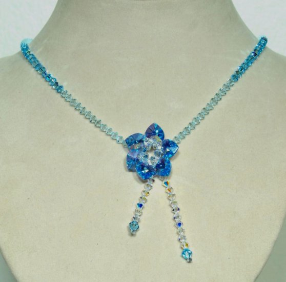 Designer fashion, bridal, crystal necklace jewelry, Swarovski Crystal AB & Aquamarine AB - NEC 0041