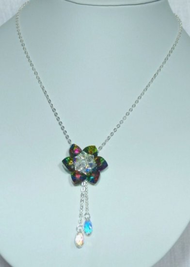 Designer bridal, crystal necklace jewelry, Swarovski Crystal AB / Vitrail Med / Silver - NEC 0043