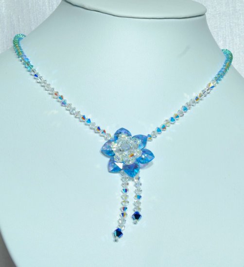 Designer necklace, Swarovski Crystal AB / Aquamarine AB / Crystal Metallic Blue 2X - NEC 0044