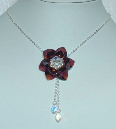 Designer bridal, prom crystal necklace jewelry, Swarovski Crystal AB & Amethyst AB - NEC 0045