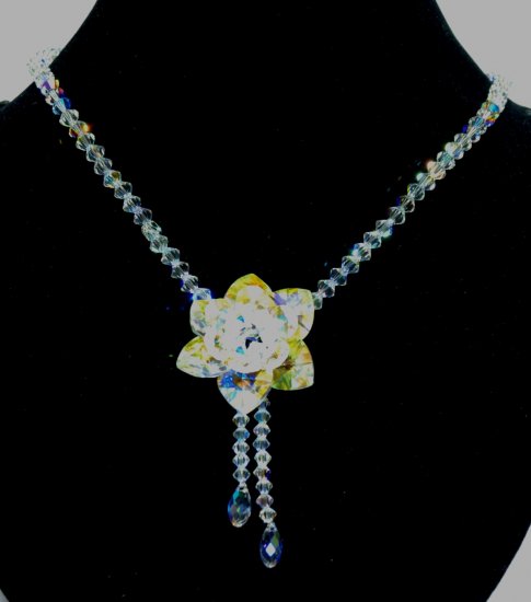 Designer fashion, bridal, prom crystal necklace jewelry, Swarovski Crystal AB - NEC 0046
