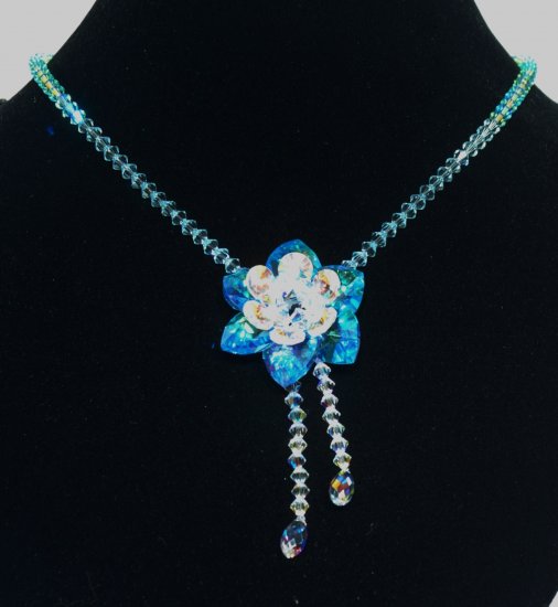 Designer bridal, prom crystal necklace jewelry, Swarovski Crystal AB & Aquamarine - NEC 0047