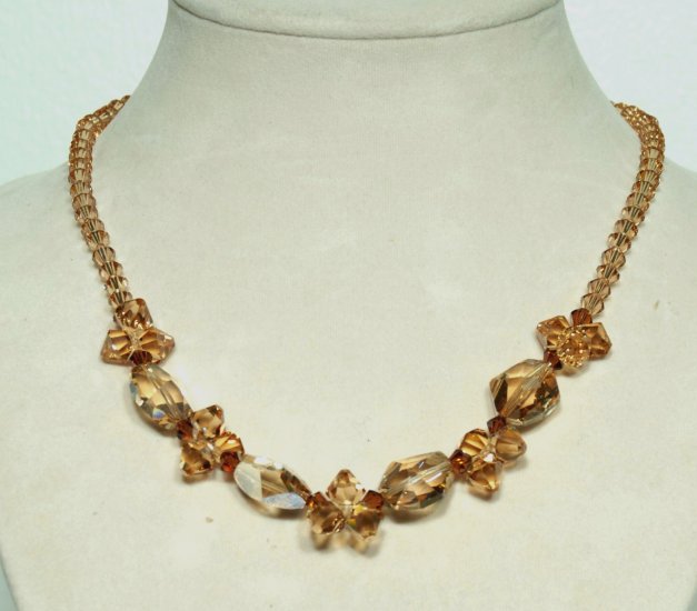 Designer fashion, bridal, prom crystal necklace jewelry, Swarovski Crystal Copper & Moca - NEC 0049