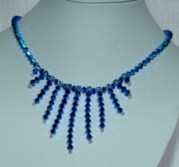 Designer fashion, bridal, prom crystal necklace jewelry, Swarovski Sapphire AB 2X - NEC 0051