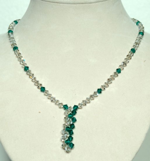 Designer fashion, bridal, prom crystal necklace jewelry, Swarovski Satin & Emerald - NEC 0052