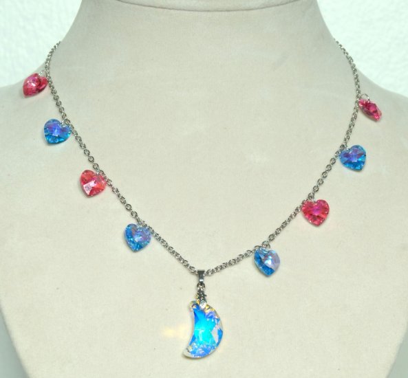 Designer bridal, crystal necklace jewelry, Swarovski Crystal AB / Rose AB / Aquamarine AB - NEC 0054