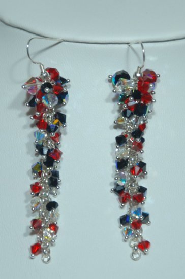 Designer bridal, crystal earrings jewelry, Swarovski Crystal AB / Jet AB / Siam AB - EAR 0056