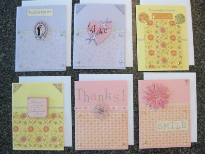Set of 6 Assorted Hand-made Greeting Cards