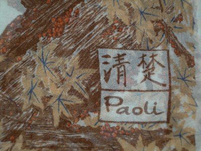 Vintage Paoli Silk Scarf With Asian Signature Orange Birds
