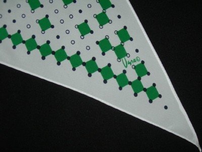 Vintage Vera neumann - Sash Scarf Green Squares with Black & White Circles