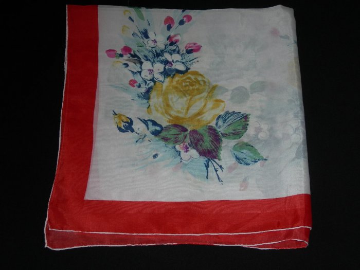 Vintage 1950's Floral - Roses- Large Square Silk Scarf