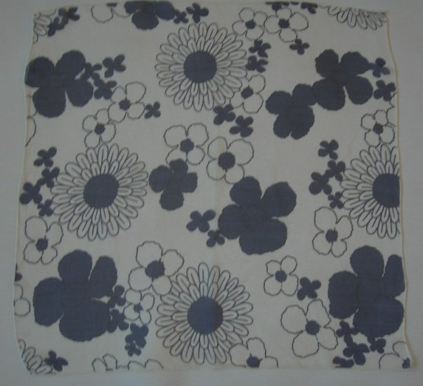 Vintage Mod Flowers Navy and White on Sheer White Silk
