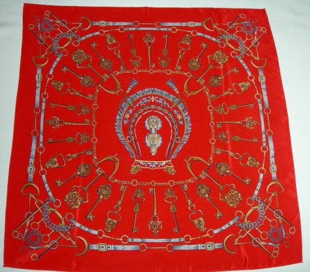 Vintage Equestrian Square Scarf in Reds Greys and Golds