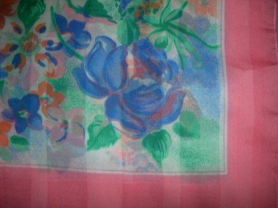 Vintage Italian Pink, Blue and Green Square Scarf