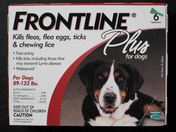 Frontline Plus Dogs 89-132 lbs 6 mo supply US, EPA Approved