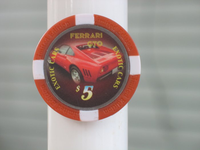 FERRARI GTO EXOTIC CAR $5 POKER CHIP FRIDGE MAGNET STRONG!