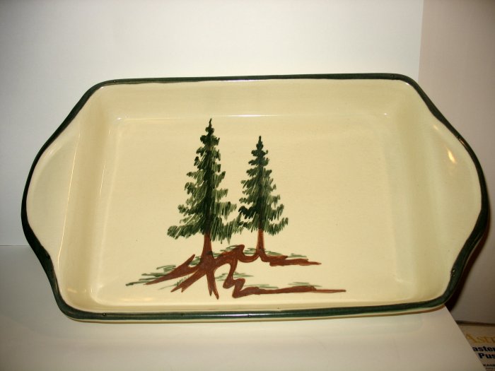 EAST TEXAS POTTERY LASAGNA BAKING DISH PINE TREES Near Vintage! Cabin Decor!