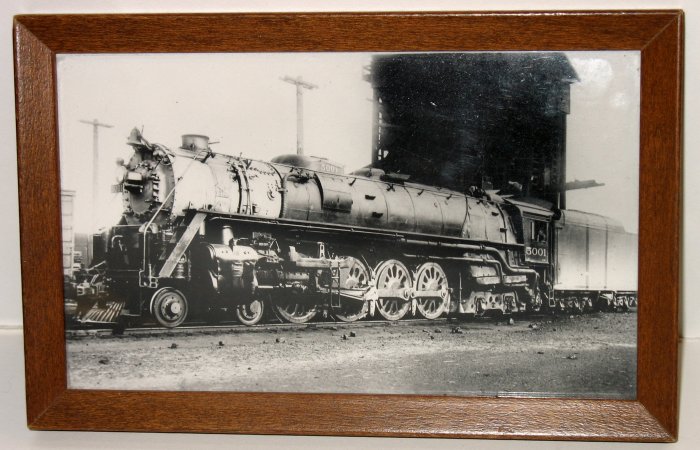 FRAMED STEAM ENGINE LOCOMOTIVE TRAIN PHOTO OLD PRINT
