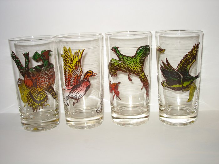 Vintage SET of 4 WILDLIFE GAME BIRD DRINK TUMBLER GLASSES Great for Hunting