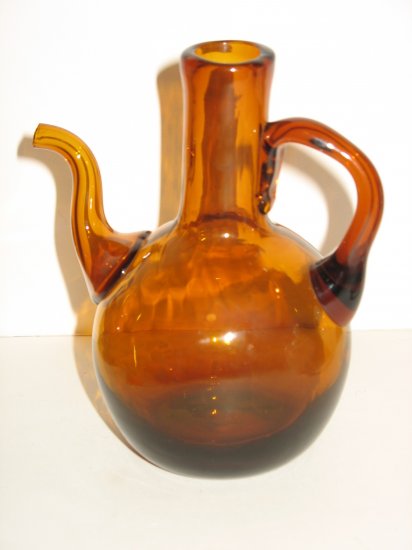 OLD BROWN GLASS MINI PITCHER OLIVE OIL VINEGAR DRIZZLE