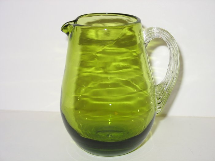 MINI GREEN CRACKLE GLASS PITCHER PILGRIM CRYSTAL DROP