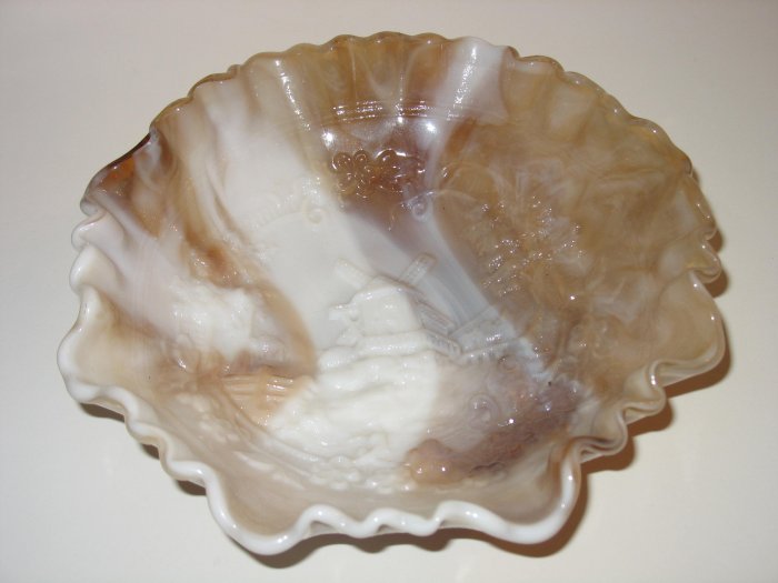 IMPERIAL CARAMEL BROWN MILK SLAG GLASS BOWL WINDMILL
