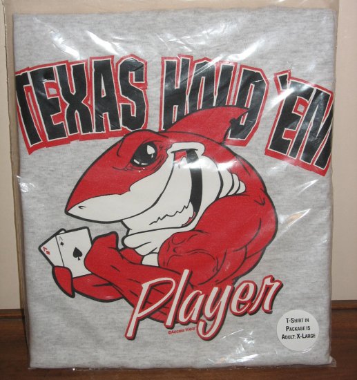 Texas Hold 'em Poker T-Shirt Men's XL Gray Red Shark Aces New!