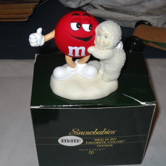 Dept 56 Snowbabies with M&M's Red is My Favorite Color Figurine