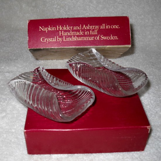 2 RETRO Lindshammar Sweden Glass Napkin Holder Ashtray