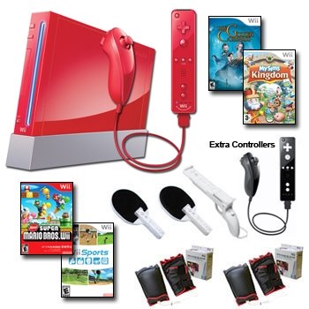 Nintendo Wii Red Holiday Friends Bundle with Remote Plus....