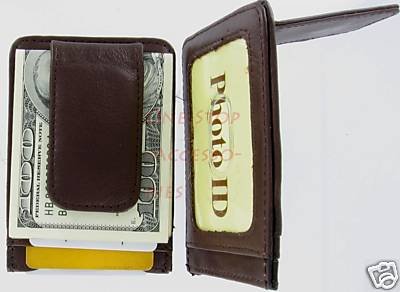 Man's Mens Leather Wallet Money Clip Credit Card Holder Brown