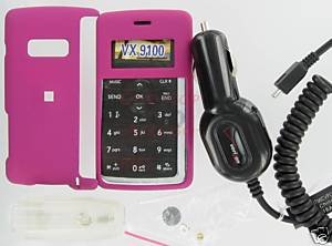 Verizon OEM Car DC Charger+Pink Snap-On Case LG enV2 VX9100