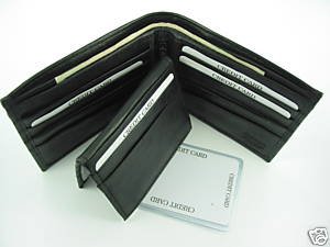 Bi-fold Cow Hide Fine Genuine Leather Men's Wallet Black