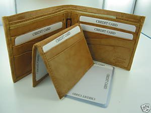 Bi-fold Cow Hide Fine Genuine Leather Men's Wallet Case Tan