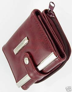 Women's Leather Wallet Purse Credit Card Coin Holder In Wine Red Color