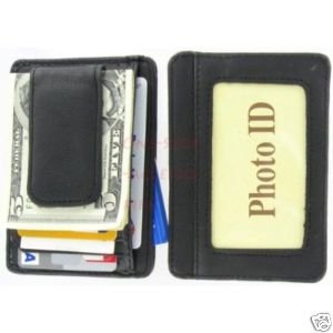 Men's Black Leather Wallet Money Clip Credit Card ID Holder