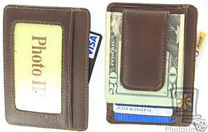 Men's Leather Wallet Money Clip Credit Card ID Holder Brown