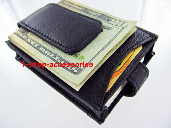 Men's Leather Wallet Money Clip ID Credit Cards Holder B