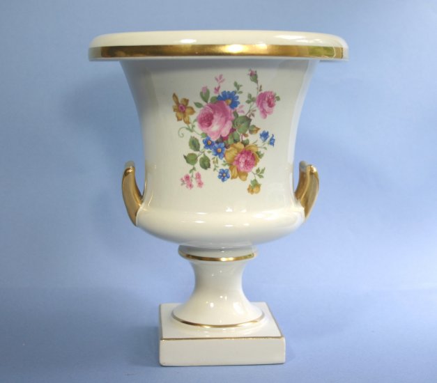 Trenton Potteries 8.25" Double Handle Pedestal Floral Urn Vase Trenton Art China TAC