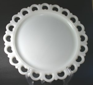 Anchor Hocking Crystal Lace Edge - Milk Glass 13" Medium Torte/Cake Plate