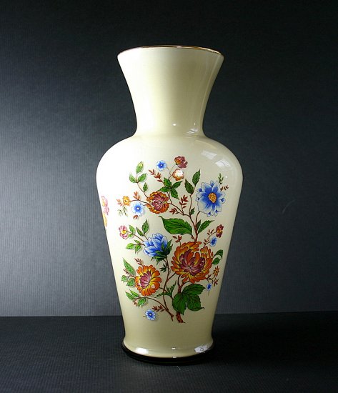 Vintage Italian Cased Glass Enamel Floral 11" Vase
