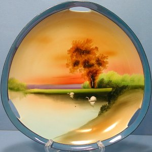 Noritake Art Deco Tree in the Meadow Variation 9" Handled Triangular Dish